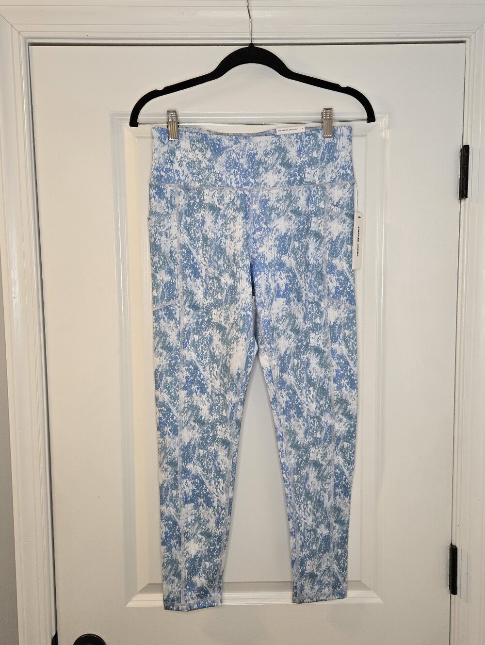 DKNY Sport 7/8 Length High Waist Leggings Size Medium Blue And White NWT